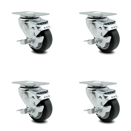 Service Caster 3.5 Inch Thermoplastic Rubber Wheel Swivel Top Plate Caster Set with Brake SCC SCC-20S3514-TPRB-TLB-TP2-4
